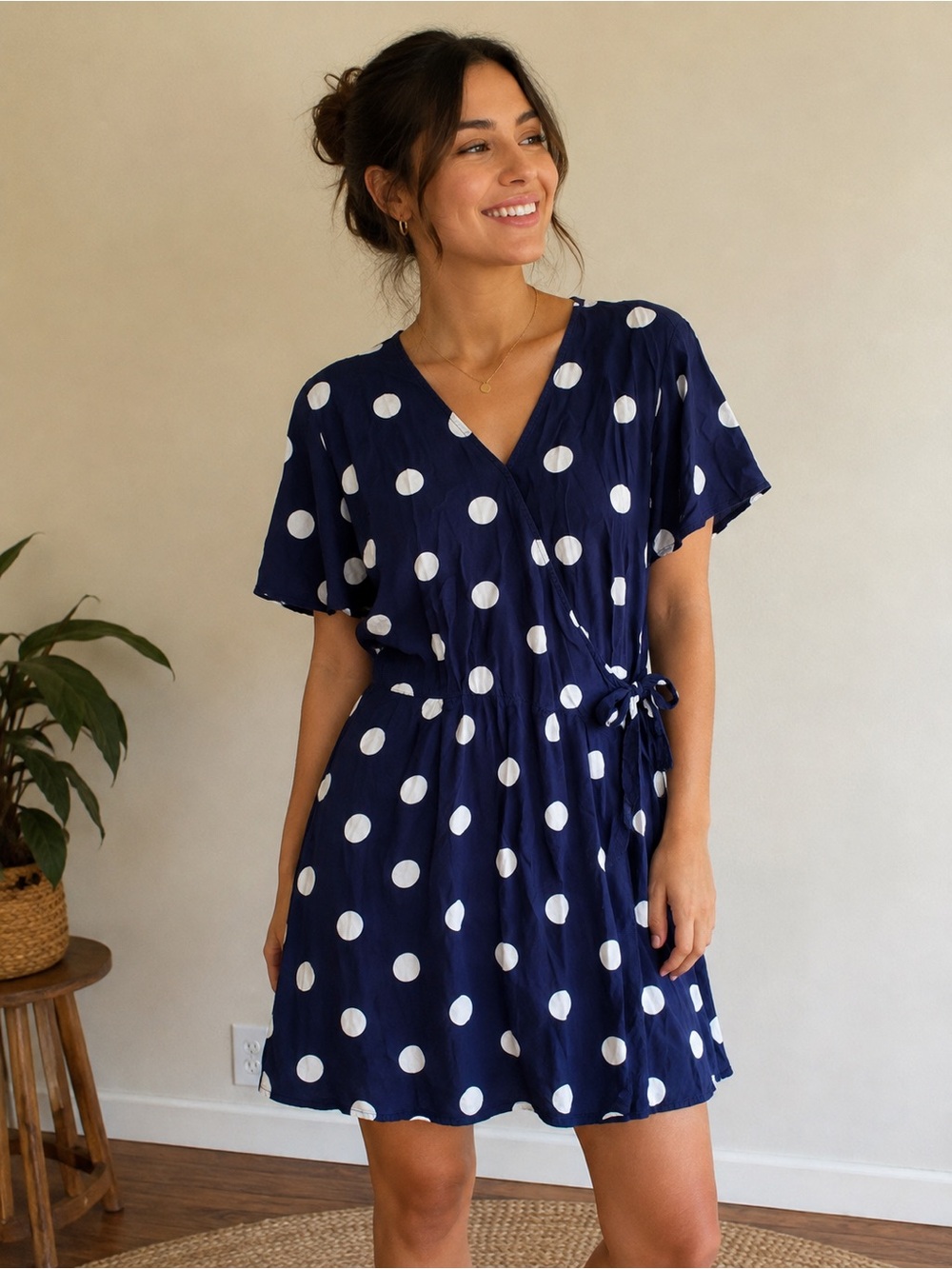 Peyton & Parker Navy Polka Dot Wrap Dress Short Sleeve XL